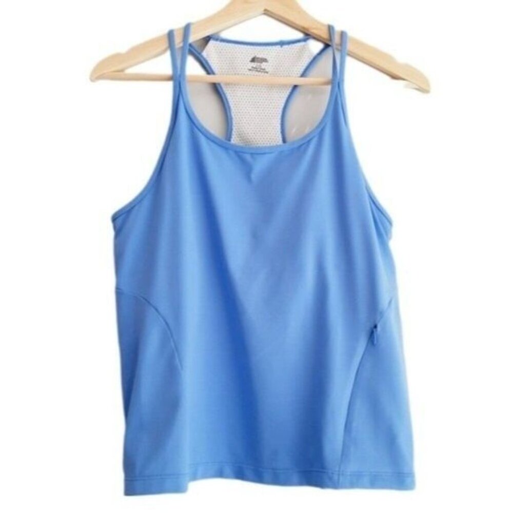 MEC Athletic Tank Top Racer Back Blue & Grey Sz L Flawed